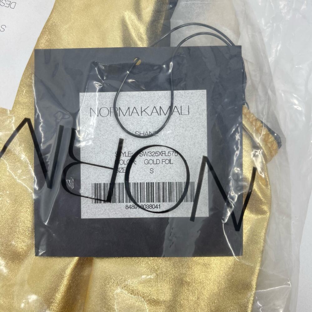 Norma Kamali | NWT Shane Metallic Gold Foil One Piece Bathing Suit Bodysuit - Picture 4 of 7